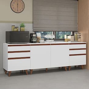 Kit Com Três Balcões De Cozinha 2 Portas 6 Gavetas Madesa