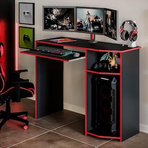 Mesa Escrivaninha Para Quarto Gamer Preto E Vermelho