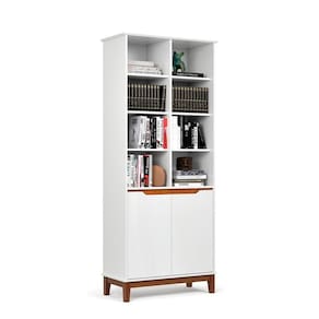 Livreiro Ej Flow 2 Portas 6 Prateleiras Com Pés Madeira Branco