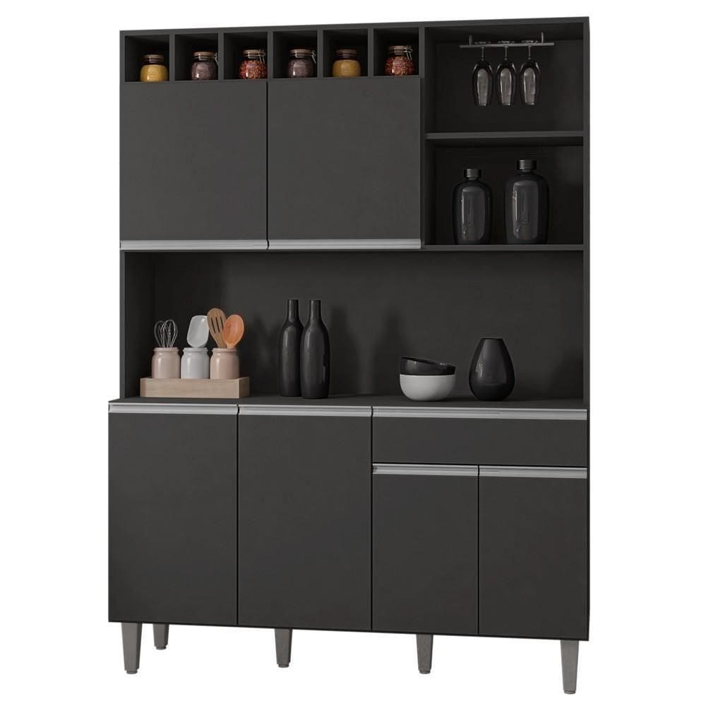 Kit Cozinha Compacta 130cm Com 6 Portas 1 Gaveta Alice Cinza Escuro - Ajl Móveis
