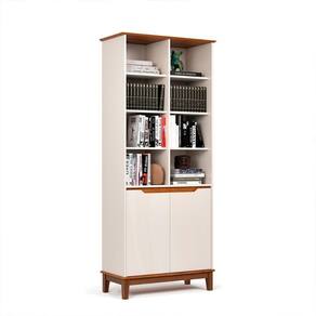 Livreiro Ej Flow 2 Portas 6 Prateleiras Com Pés Madeira Off White/Freijo