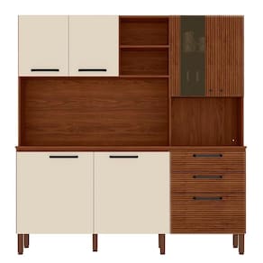 Cozinha Compacta Com Tampo 182 Cm Nogueira Off White