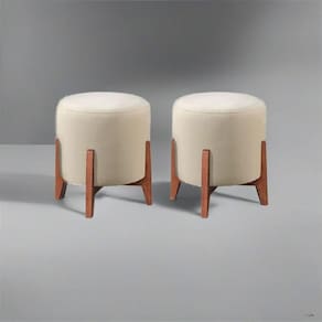 Kit 2 Puff Decorativo Para Sala Redondo Luxo Dallas Linho Marfim