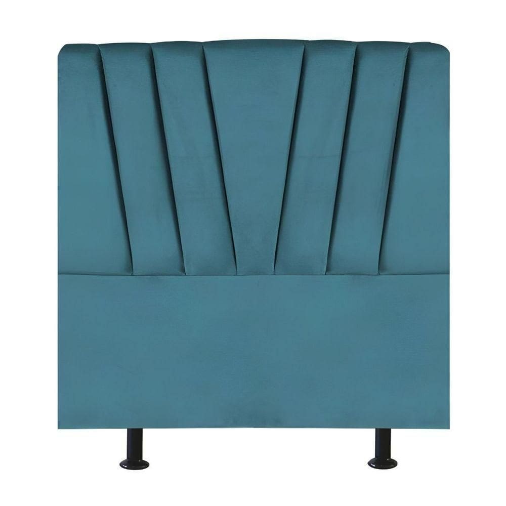 Cabeceira Estofada Cama Box Solteiro 90 Cm Louise Suede Azul Turquesa