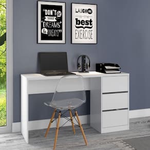 Escrivaninha Para Escritório 3 Gavetas Branco Fosco Atualle