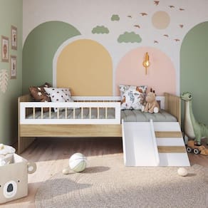 Cama Montessoriana De Solteiro Com Escada E Escorrega Linha Affetto Aft010 - Completa Móveis Aveiro/branco