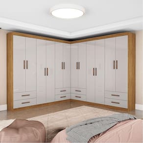 Closet Casal Duplo Lu 12 Portas 8 Gavetas Cinamomo Com Off White