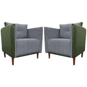 Kit 2 Poltronas Decorativa Para Sala Recepção Consultório Aviv Luxo Corino E Linho