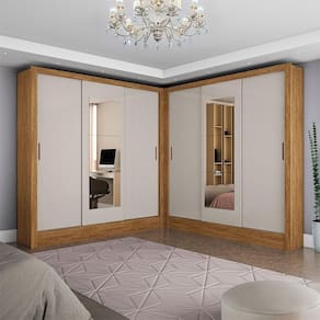 Closet Casal Duplo Dubai 6 Portas Com Espelho 6 Gavetas Cinamomo Com Off White