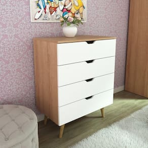 Cômoda De 68x92,5cm Com 4 Gavetas E Pé Cônico Amêndoa/branco