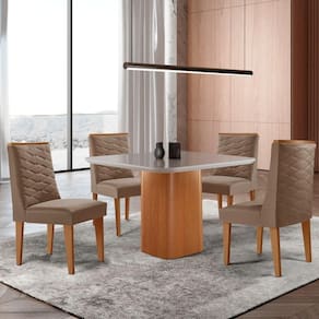 Mesa De Jantar Eloise 90cm Tampo Mdf 4 Cadeiras Moderna Veludo Capuccino/nat/off/serig. Off