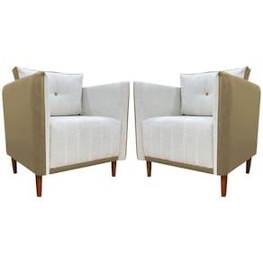 Kit 2 Poltronas Decorativa Para Sala Recepção Consultório Aviv Luxo Corino E Linho