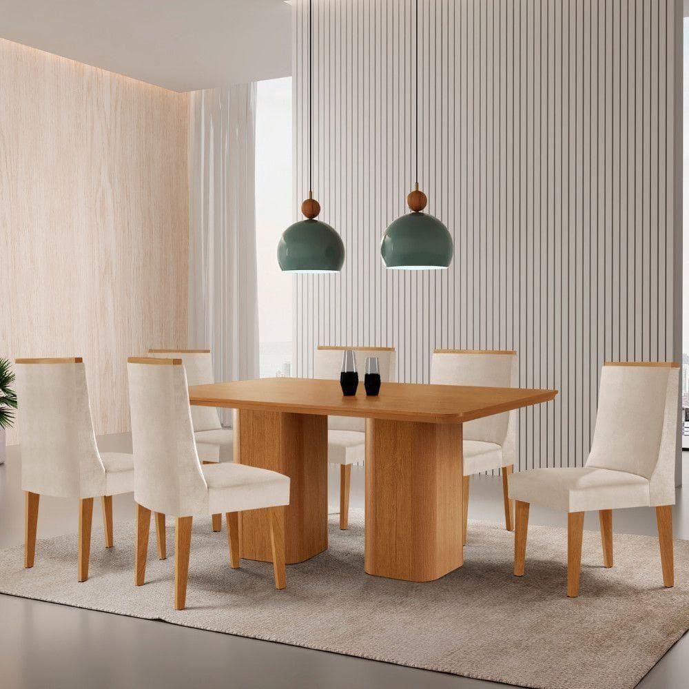 Mesa De Jantar Eloise 180 cm Tampo Mdf 6 Cadeiras Lisboa