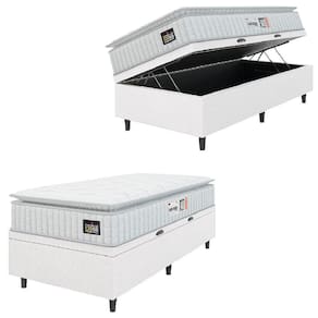 Cama Box Baú Solteiro Colchão Espuma D33 Pillow Top Van Gogh 88x188x65cm Branco Hellen