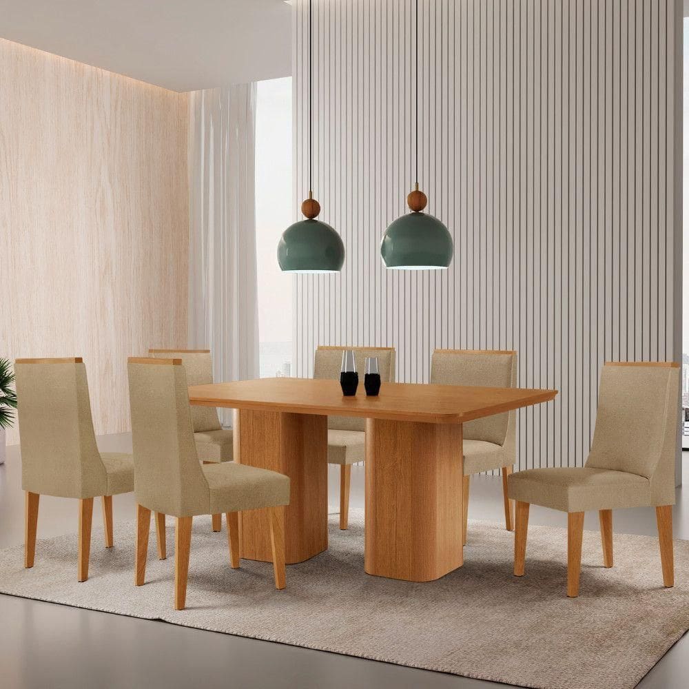 Mesa De Jantar Eloise 180cm Tampo Mdf 6 Cadeiras Lisboa