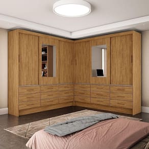 Closet Sevilha 6 Portas Casal Duplo Com Espelho 18 Gavetas Cinamomo