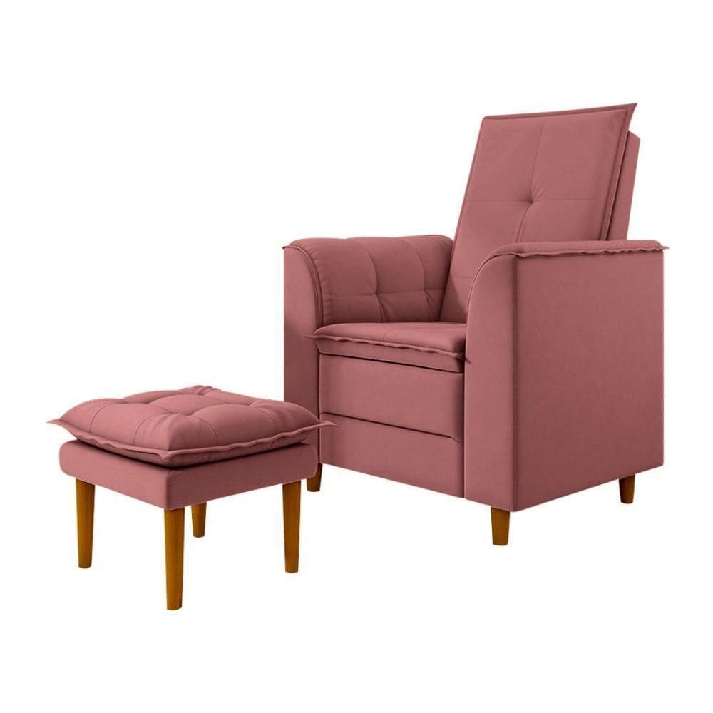 Poltrona Amamentação Confortável Com Puff Ivy Veludo Rosê