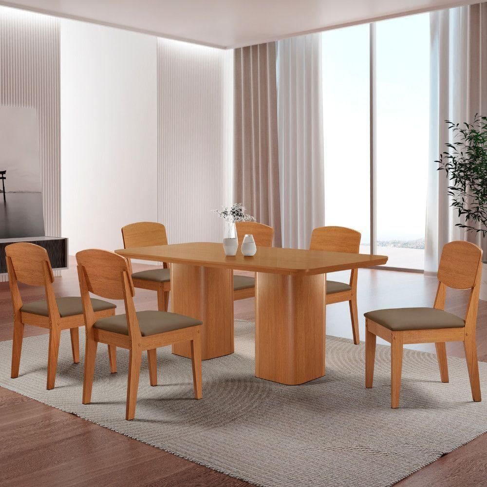 Mesa De Jantar Eloise 180cm Tampo Mdf 6 Cadeiras Capuccino