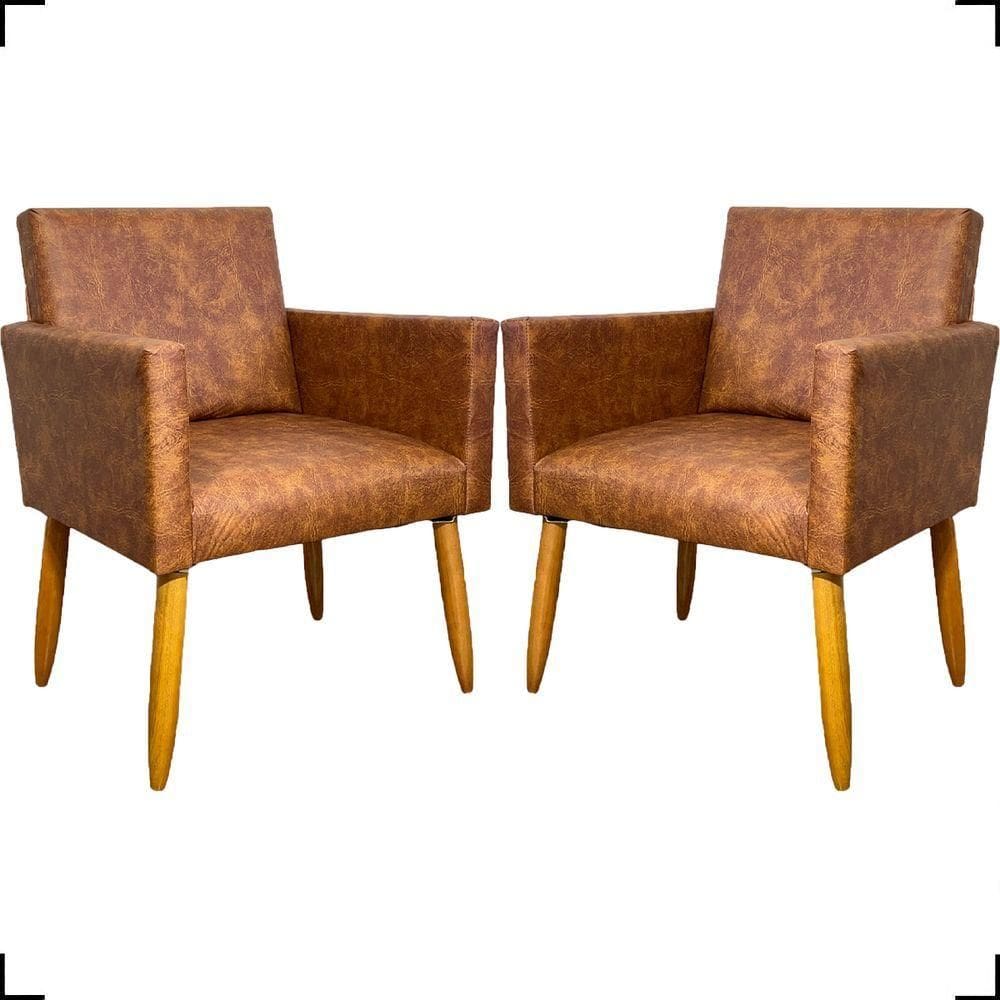 Kit 2 Poltronas Decorativa Para Sala Recepção Consultório Nina Corino Cores Pé Palito 30 Cm Castanho