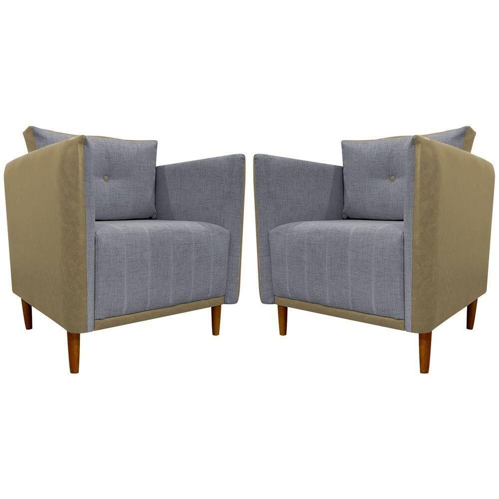 Kit 2 Poltronas Decorativa Para Sala Recepção Consultório Aviv Luxo Corino E Linho