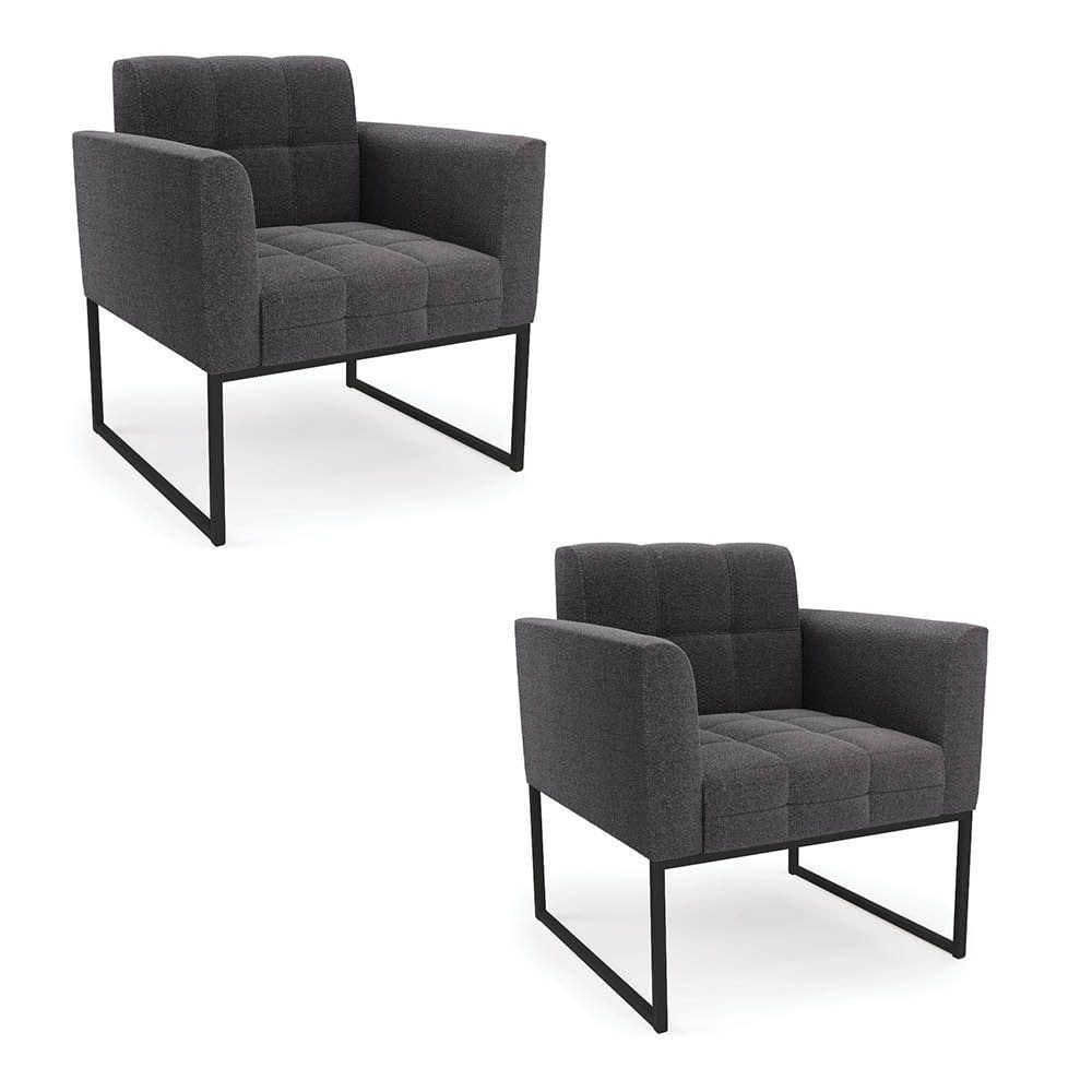 Poltrona Decorativa Industrial Preto Kit 2 Elisa Bouclê D03 - D?rossi Cor Grafite