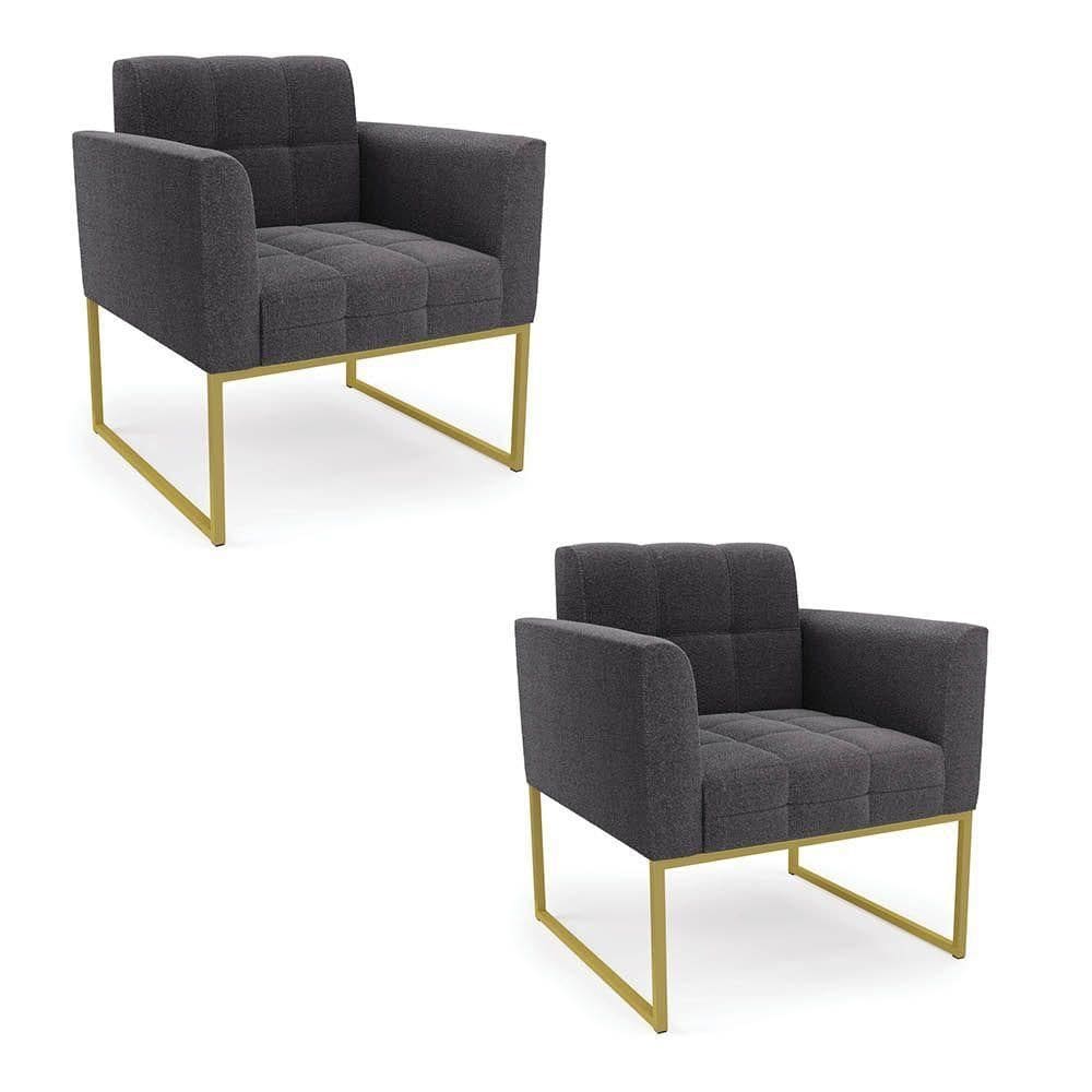 Poltrona Decorativa Industrial Dourado Kit 2 Elisa Bouclê D03 - D?rossi Cor Grafite