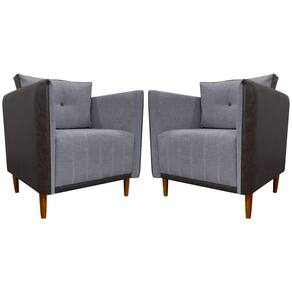 Kit 2 Poltronas Decorativa Para Sala Recepção Consultório Aviv Luxo Corino E Linho
