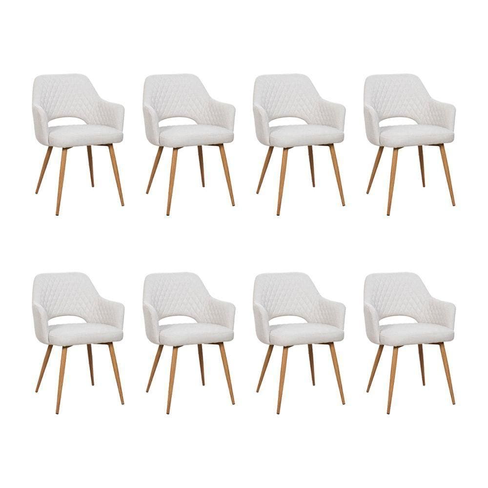 Kit 8 Cadeiras De Jantar Dakota Estrutura Aço Carbono Laminado Natural Com Estofado Linho Cru