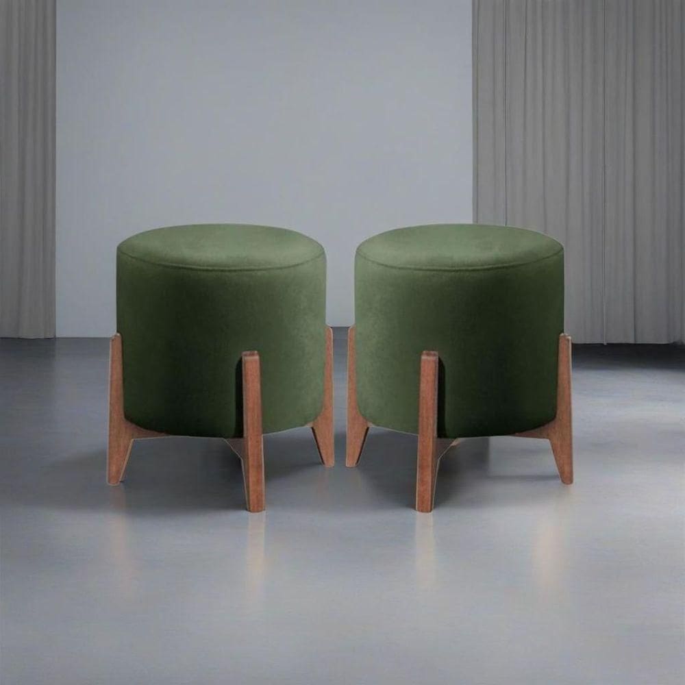 Kit 2 Puff Decorativo Para Sala Redondo Luxo Dallas Suede Verde