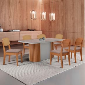 Mesa De Jantar Aspen 180cm Tampo Mdf Vidro Copper Premium Linho Capuccino/nat/off/serig. Off
