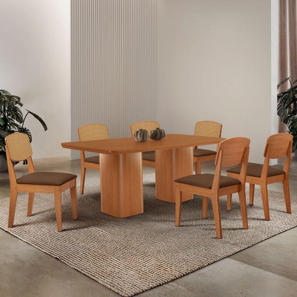 Mesa De Jantar Eloise 180 cm Tampo Mdf 6Cadeiras Moderna