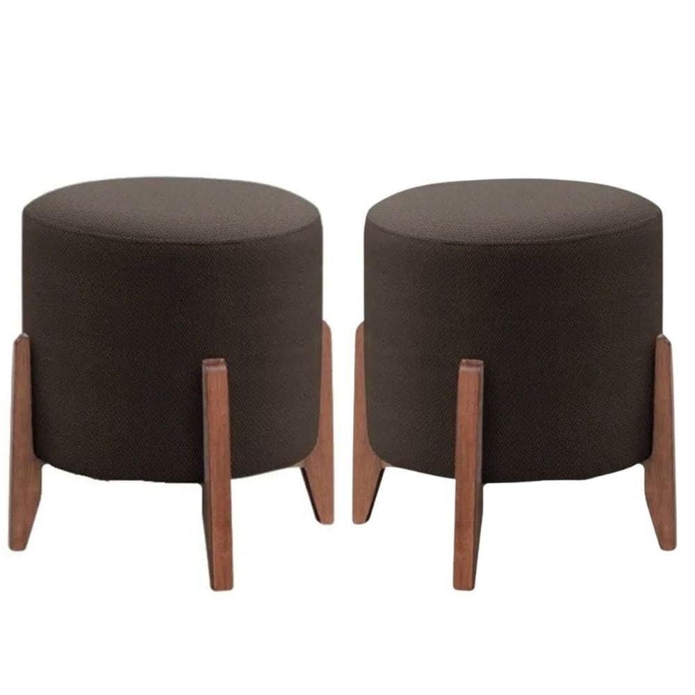 Kit 2 Puff Decorativo Para Sala Redondo Luxo Atenas Suede Marrom