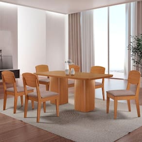 Mesa De Jantar Eloise 180 cm Tampo Mdf 6 Cadeiras Moderna