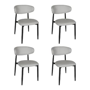 Kit 4 Cadeiras De Jantar Lucy Estrutura Aço Carbono Laminado Preto Com Estofado Linho Cinza