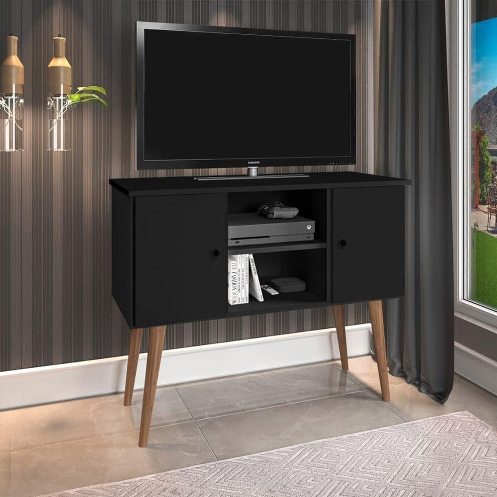 Estante Rack Viena Clássico 90cm Com Portas - Preto