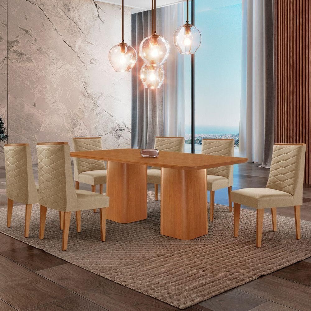 Mesa De Jantar Eloise 180cm Tampo Mdf 6 Cadeiras .
