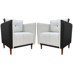 Kit 2 Poltronas Decorativa Para Sala Recepção Consultório Aviv Luxo Corino E Linho