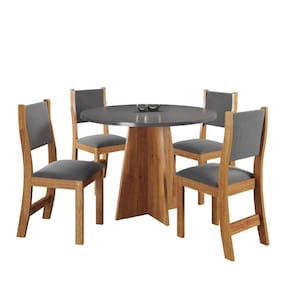 Conjunto De Mesa Sala De Jantar Redonda 0,90m 4 Cadeiras Sone Veludo Viero Madeirado / Cinza