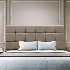 Cabeceira Cama Box Estofada Solteiro 90 Cm Gabriela Suede Bege Escuro