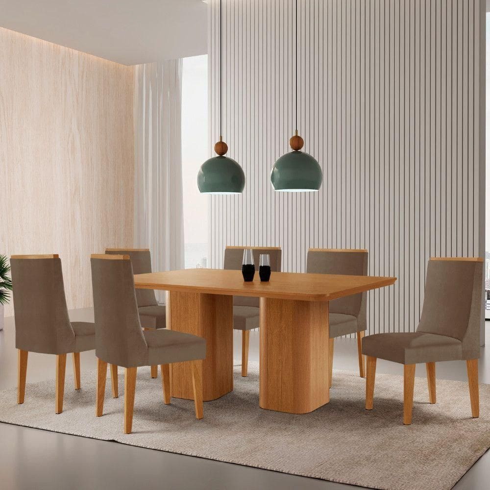 Mesa De Jantar Eloise 16 Cadeiras Lisboa Veludo Capuccino