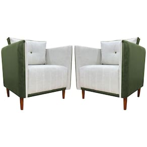 Kit 2 Poltronas Decorativa Para Sala Recepção Consultório Aviv Luxo Corino E Linho
