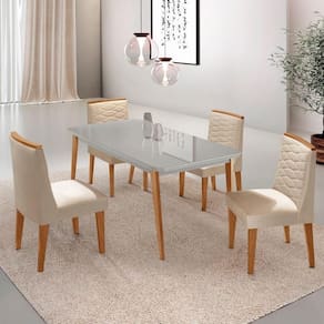 Mesa De Jantar Copper 120cm Tampo Mdf 4 Cadeiras Moderna Veludo Creme /off / /serig Off