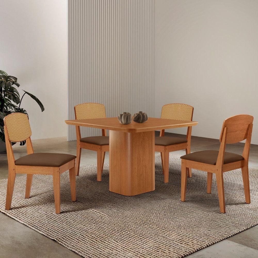 Mesa De Jantar Eloise 90cm Tampo Mdf 4 Cadeiras Moderna