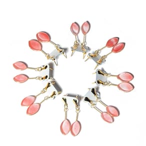 10 Brinco Navete Cherry Rosa Ranhurado Acabamento Dourado