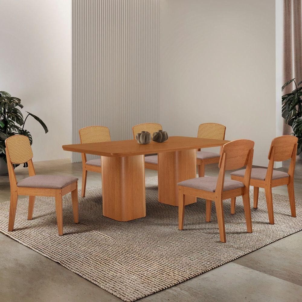 Mesa De Jantar Eloise 180cm 6 Cadeiras Moderna Linho