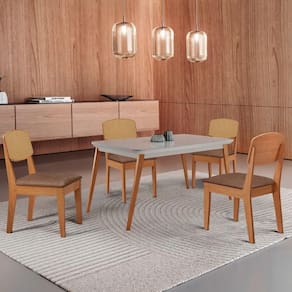 Mesa De Jantar Copper 120 cm Tampo Mdf Vidro 4 Cadeiras