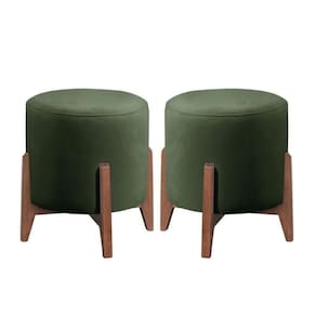 Kit 2 Puff Decorativo Para Sala Redondo Luxo Atenas Veludo Verde