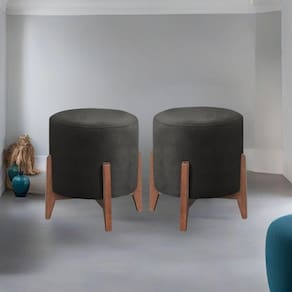 Kit 2 Puff Decorativo Para Sala Redondo Luxo Dallas Corino Preto