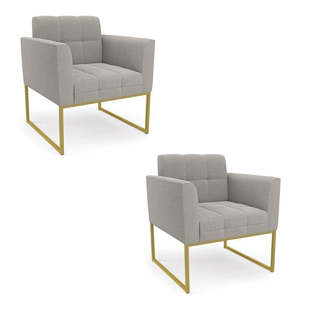 Poltrona Decorativa Industrial Dourado Kit 2 Elisa Bouclê D03 - D?rossi Cor Cinza