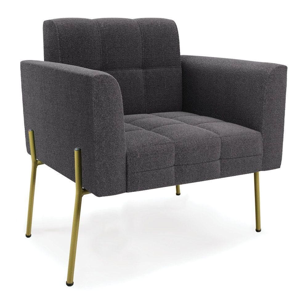 Poltrona Sala De Estar Pé De Ferro Dourado Elisa Bouclê D03 - D?rossi Cor Grafite